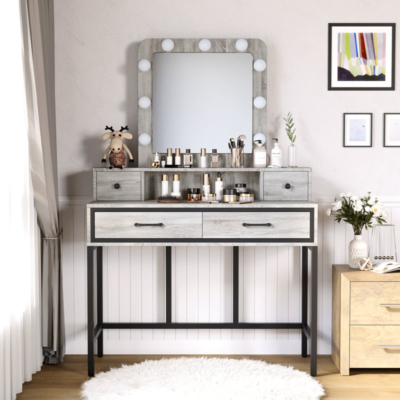 Coiffeuse avec miroir lumineux Abdulaleem, Gris clair