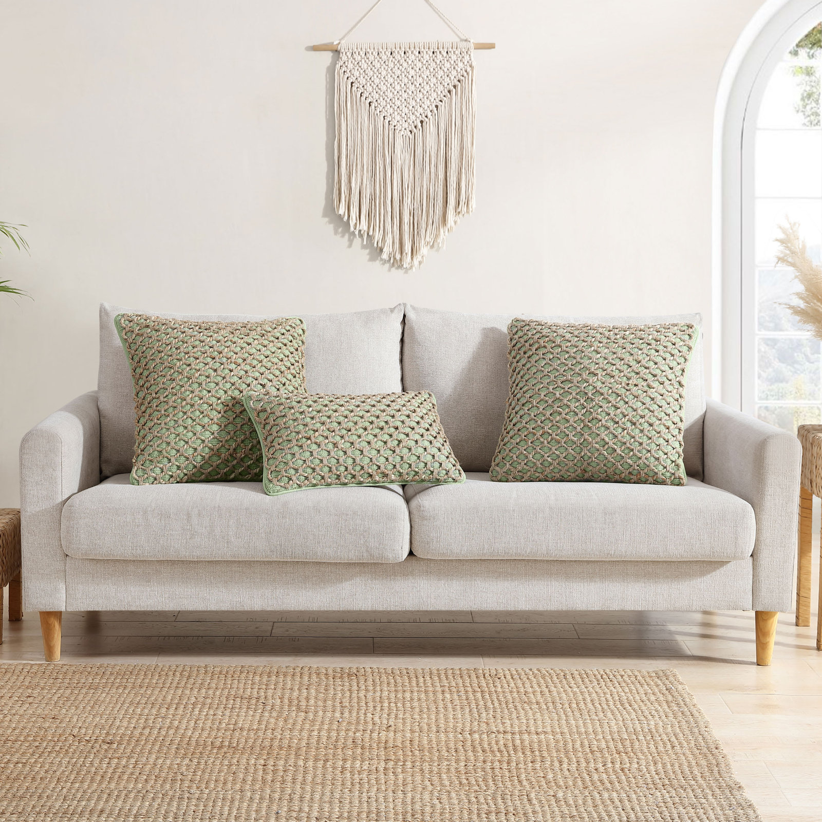 Ablo Rectangular Pillow Cover and Insert, Sage Green/Natural, Square 18"