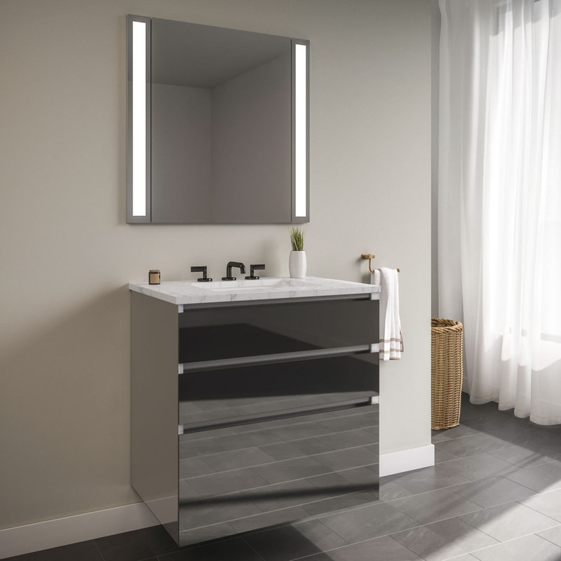 Curated Cartesian 31" Single Bathroom Vanity Set with Mirror, Gray Mirror, Silestone Lyra