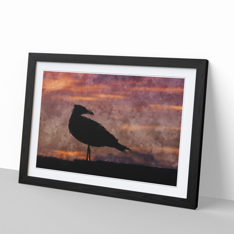 Seagull and Purple Sunset - Picture Frame Graphic Art, 48cm H x 65cm W x 2cm D, Black Framed