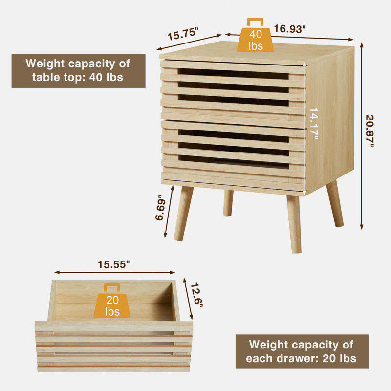 16.93'' W Solid Wood Nightstand, Natural Oak