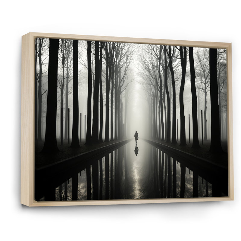 «Black and White Forest Silence», art mural encadré «Forest», Cadre naturel flottant, 16" H x 32" W