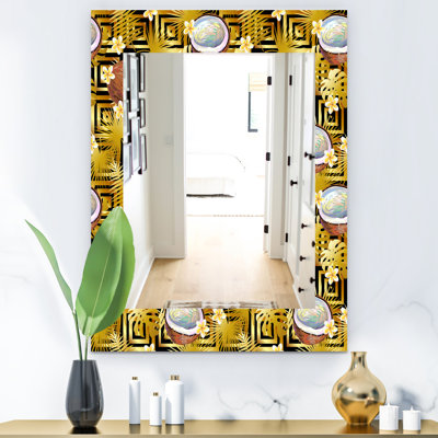 Miroir mural tropical avec des noix de coco et des fleurs