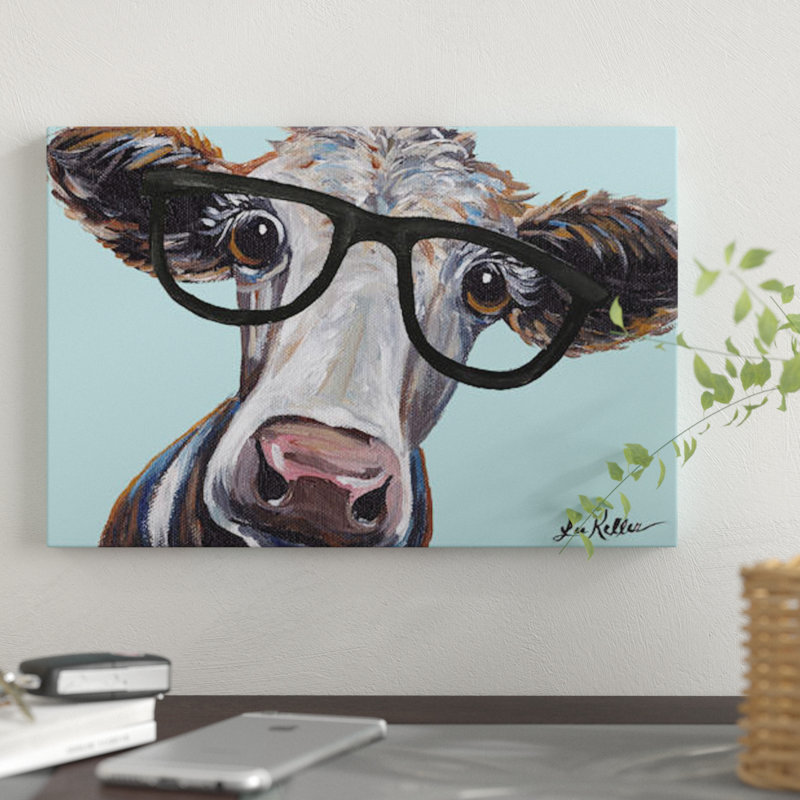 «Cora the Cow with Glasses», impression sur toile, H 8 po x l 12 po, Toile tendue, Sans cadre