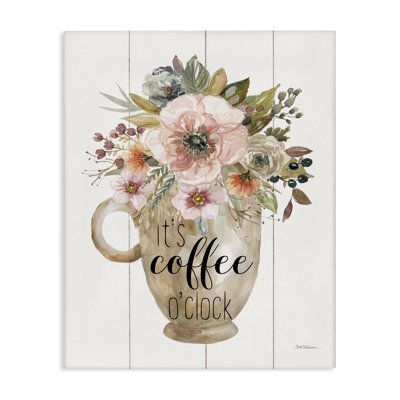 Coffee O'Clock Floral Mug Canvas Wall Art, design by Carol Robinson