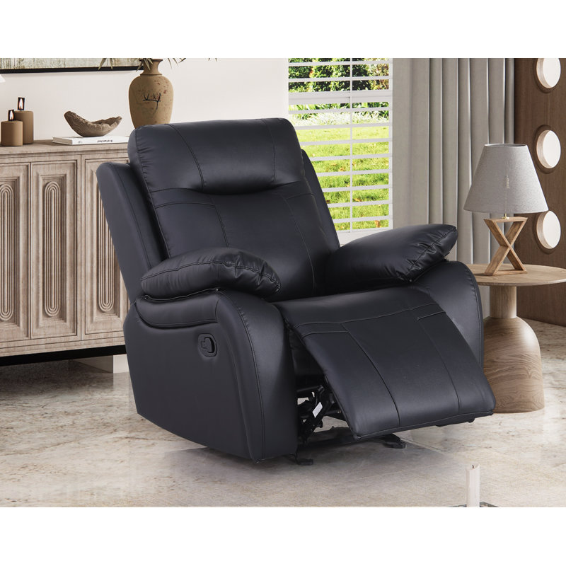 Bhevin Faux Leather Recliner, Black Faux Leather