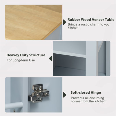 Kitchen Island with Charging Ports, Multi Storage and Trash Can Compartment