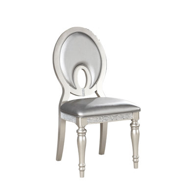 Contemporary Silver 2pcs Formal Dining Room Side Chairs With Upholstery, Keyhole Back And Mirror Tile Accents 2 - Piece For Rooms