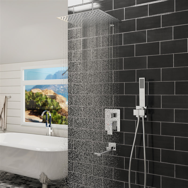 Systèmes de douche et de baignoire avec pomme de pluie de 11,8 po et fixation manuelle à haute pression, Chrome