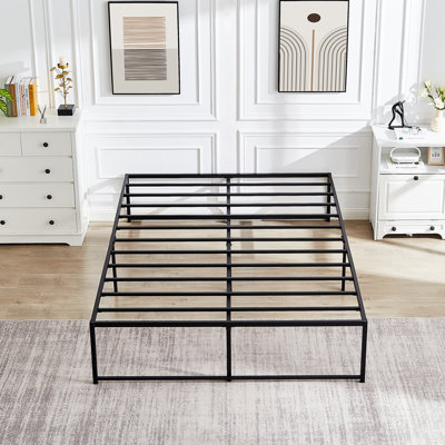 Structure de lit double en métal Mclea de 18 po, structure de lit plateforme en métal de 18 po de hauteur, sommier en acier robuste, rangement maximal sous le lit, support silencieux, aucun sommier requis, assemblage facile
