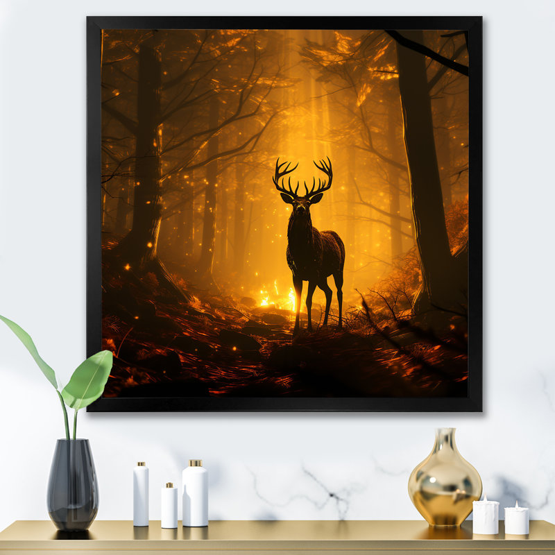 Brun majestueux, forêt, cerf, art mural animal, H 36 po x l 36 po x P 1,5 po, Cadre photo noir