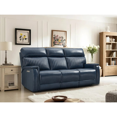 Liudgardas Triple-Motor Recliner Sofa 84" Genuine Leather Power Zero Gravity Liudgardas Reclining Couch with USB&USB-C Port