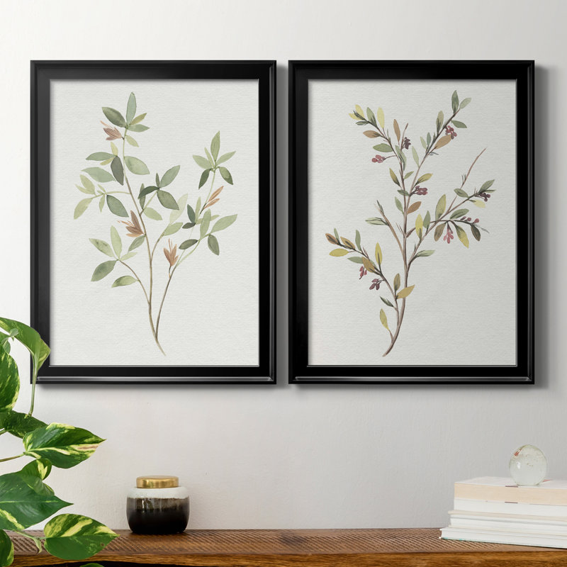 "Single Sprig I", ensemble de 2 impressions sur toile encadrées, Cadre noir, H 42,5 po x l 30,5 po x P 1,25 po