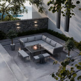 GREY FRAME 8 SEATER - 6pc corner lounging set 