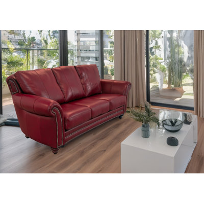Stephie 90" Genuine Leather Rolled Arm Sofa