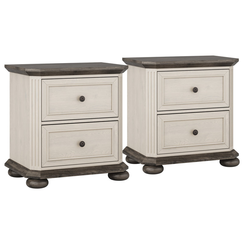 Wooden Nightstand with 2 Drawers, Antique White