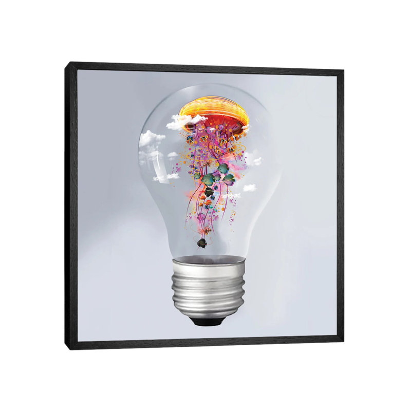 Electric Jellyfish In A Lightbulb by David Loblaw - Print on Canvas, Black Framed, 66.04 cm H x 66.04 cm W