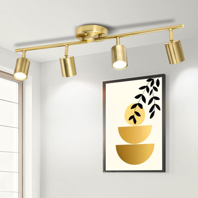 Éclairage sur rail à 4 voies, éclairage sur rail à têtes rotatives, luminaire sur rail avec bras pliables, éclairage sur rail doré brossé pour la cuisine, le salon et le couloir (ampoules non incluses)