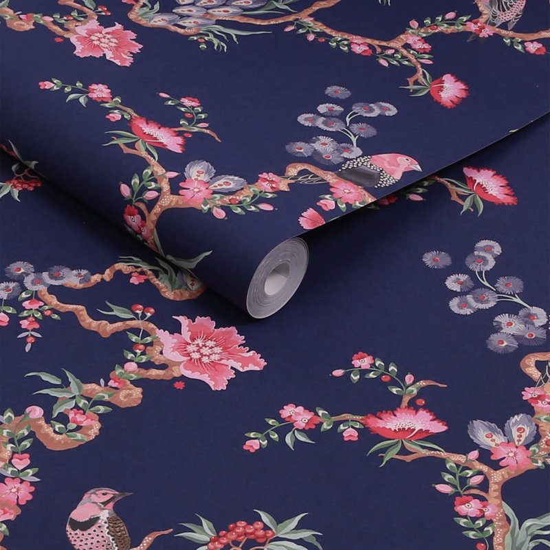 Cath Kidston Birds & Berries Navy Wallpaper, Navy