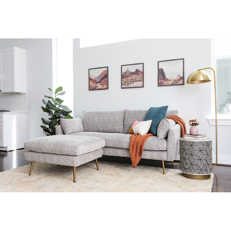 Grey Textured Weave Ottoman with Gold Legs