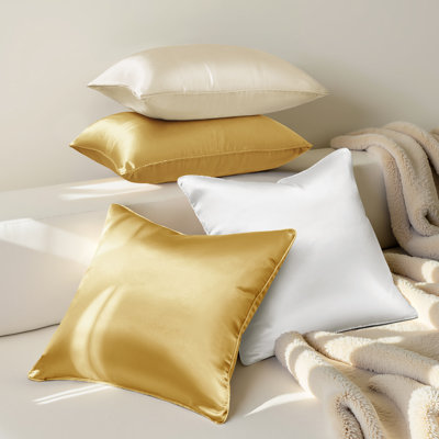 HOMEIDEAS Faux Silk Throw Pillow Covers, Luxury Glossy Euro Sham Decorative Cushion Covers for Couch Sofa Bed