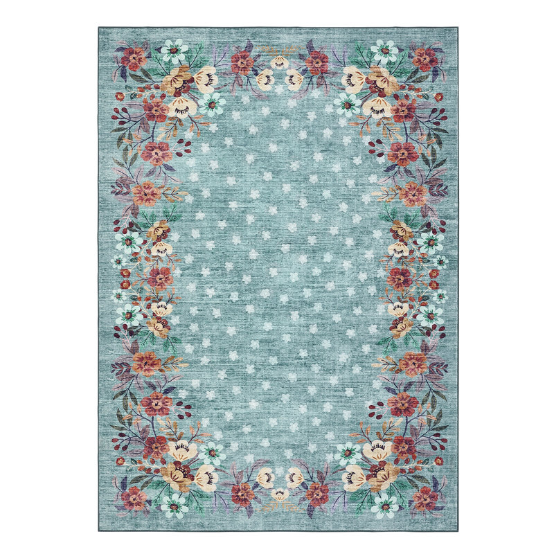 Area Rug  for Living Room Washable Floral Area Rug Soft Stain Resistant Indoor Carpet Low-Pile, Non-Slip Carpet for Bedroom, Dining Room