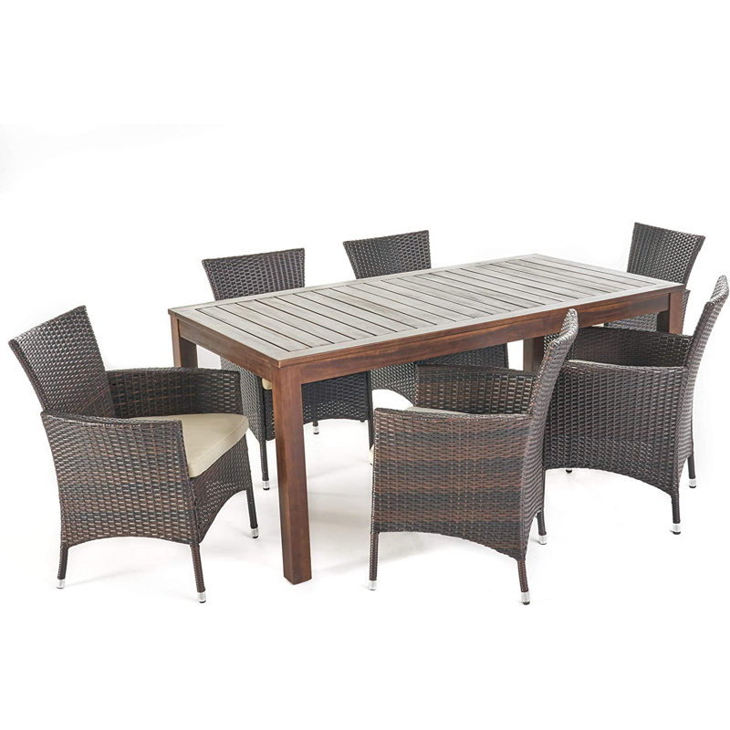 Appel 6 - Person Teak Wicker Patio Dining Set with Rectangular Table