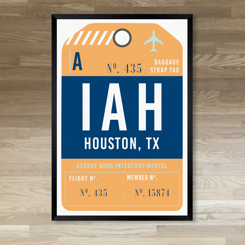 Étiquette à bagage houston-impression d’art textuel, H 26 po x l 18 po x P 1,2 po, Papier avec cadre noir