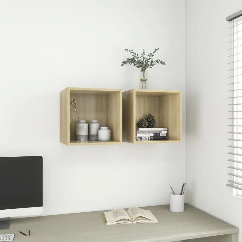 Guang 2 Piece Square Cube Shelf, Sonoma Oak