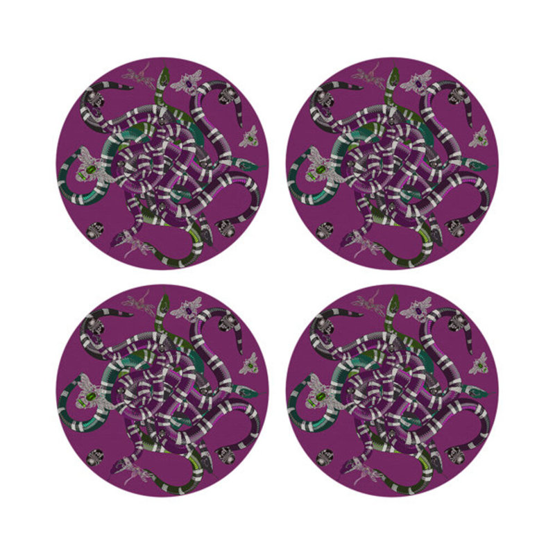 Ouroboros Vegan Leather Round Beaded Placemat, Purple