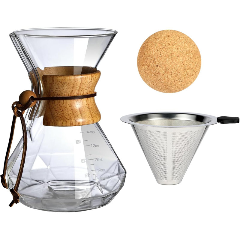 Pour Over Coffee Maker With Wood Sleeve，27oz/800mlPour Over Coffee Dripper