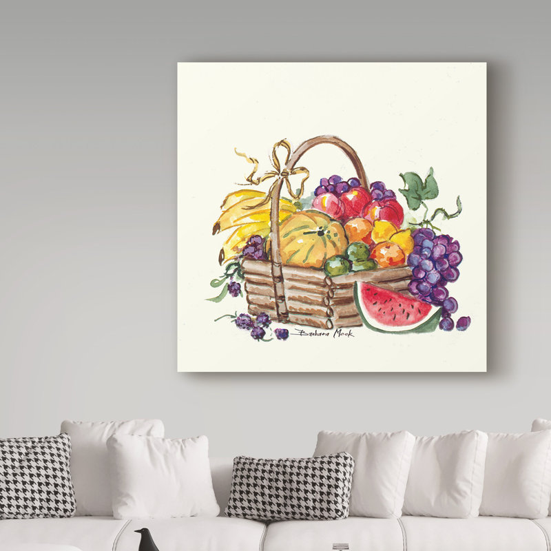 'Watermelon and Fruit Basket' Acrylic Painting Print on Wrapped Canvas, 14" H x 14" W x 2" D