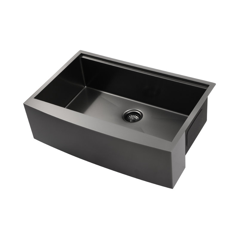 33X22x10"Farmhouse Apron Single Bowl Stainless Steel Kitchen Sink With Workstation, Matte Black