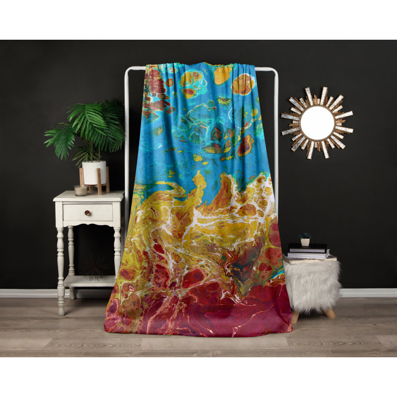 Throw Blanket, 51" W x 60" L, Abstract, Blue/Red/Orange