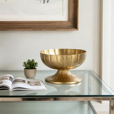 Vase en compote dorée pour centre de table: bol court à pied sur pied de 8,5 po pour fleurs, urne en laiton vieilli pour table de mariage décorative, ensemble de 10 (hauteur de 5,4 po)