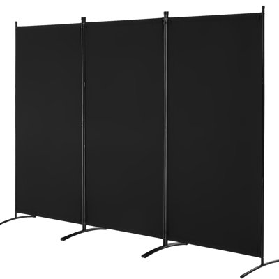 3 Panel Black Folding Room Partition, Ideal For Living Room, Bedroom And Office, Iron Frame With Fabric, Simple To Install Save Space In A Dormitory Divider, Freestanding Partition Various Rooms,