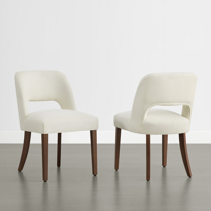 Upholstered Dining Chairs with Solid Wood Legs, Cream
