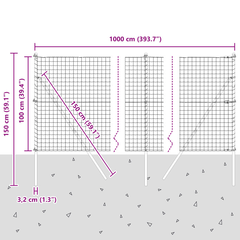Galvanized Steel Border Fencing, Silver, 100 x 1000 x 0.2 cm
