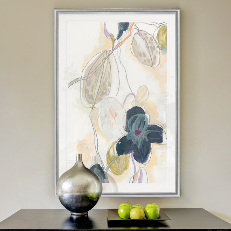 " Abstracted Orchid I ", 22.5" H x 30.5" W x 1.5" D, Silver Framed