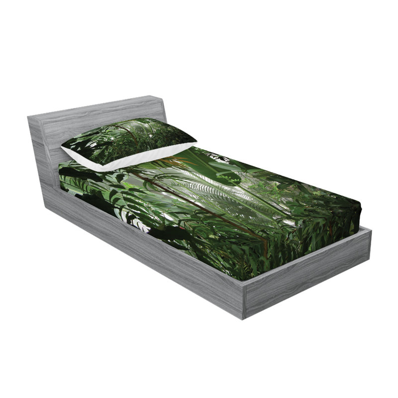 Drap-housse et coussin décoratif vert Ambesonne, Ensemble de draps pour lit simple + 3 pièces supp