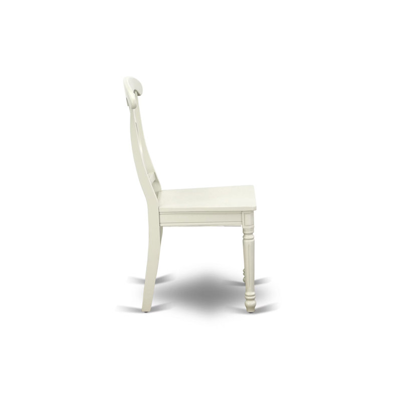 Devoe Solid Wood Top Pedestal Dining Set, Linen White, 5 Pieces: 1 Table, 4 Chairs, Wood