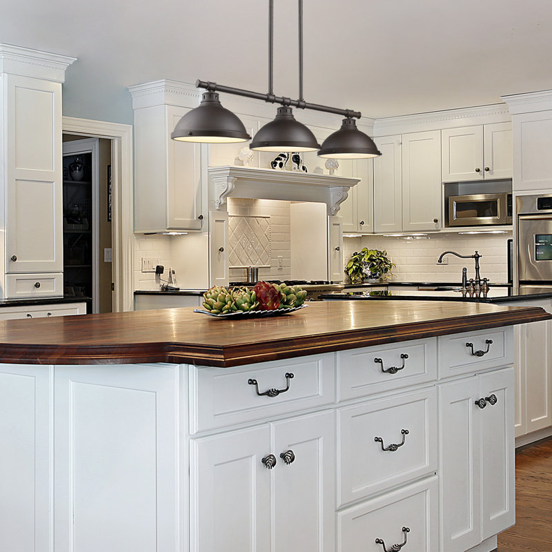 Luminaire suspendu en forme de dôme à 3 lumières pour îlot de cuisine Drakeford, Bronze huilé, Aged Brass