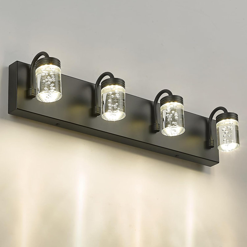 Éclairage pour meuble-lavabo à 4 lumières à intensité variable Maicon, Noir mat