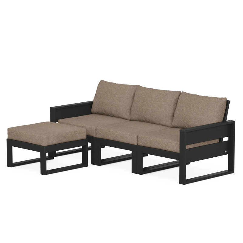 TREX Outdoors Eastport 3 - Person Outdoor Seating Group with Cushions, Spiced Burlap, Black
