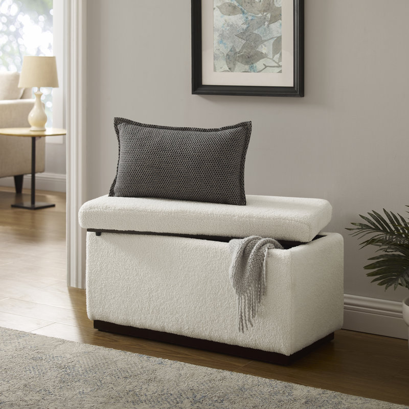 Repose-pieds standard avec rangement Atreju, 100 % polyester bleu marine, Noyer foncé