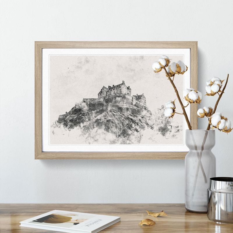 Edinburgh Castle In Scotland - Framed Print, 36cm H x 48cm W x 2cm D, Oak Framed