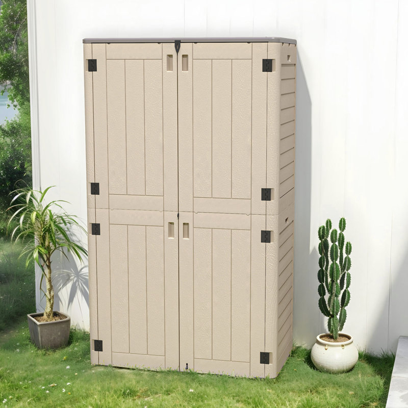 High Density Polyethylene Horizontal Storage Shed, Beige, 81.10" H x 47.60" W x 26.80" D