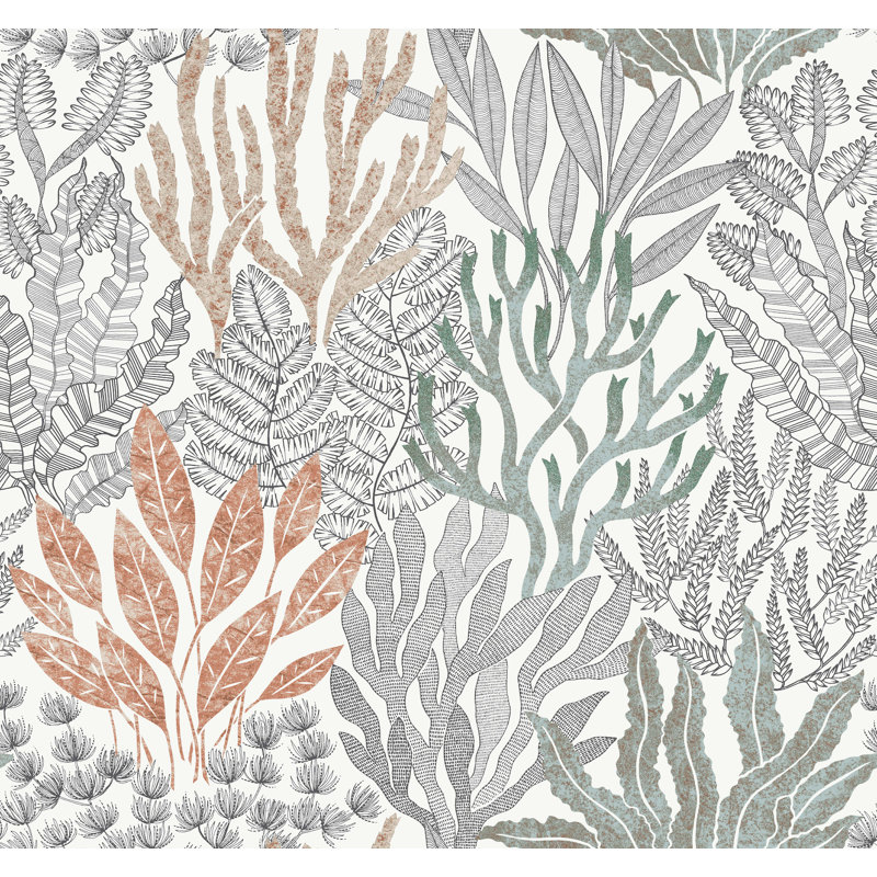 Coral Leaves Wallpaper Roll, Coral Black