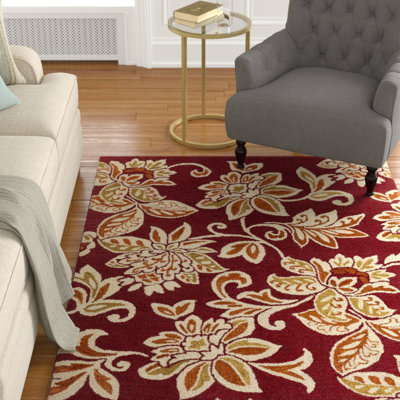 Tapis rouge / jaune en laine touffeté à la main Eberhard