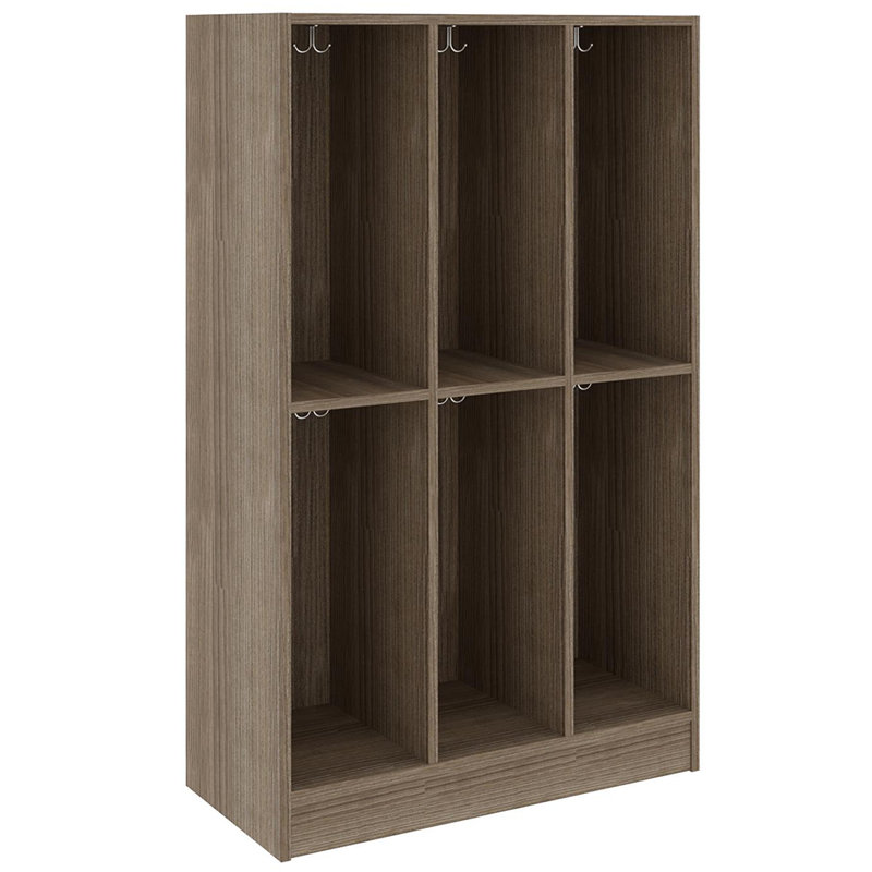 Armoire de salle de classe triple à six compartiments, H 72 po x l 36 po x P 17 po, Orme foncé